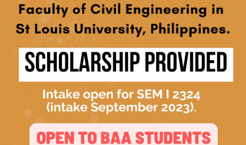 International Mobility to Faculty of Civil Engineering Technology in St Louis University, Philippines. Intake open for SEM I 2324 (intake September 2023)